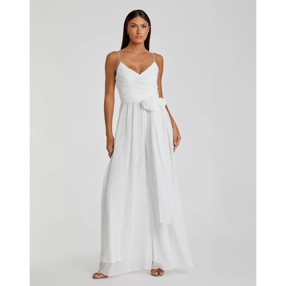 Mac Duggal NWT Flowy Faux Wrap Jumpsuit in White Size M